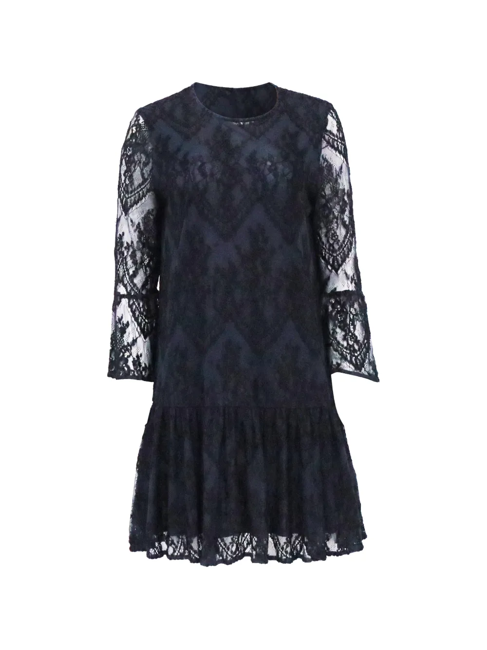GANNI lace ruffled embroidered mini dress - Blu