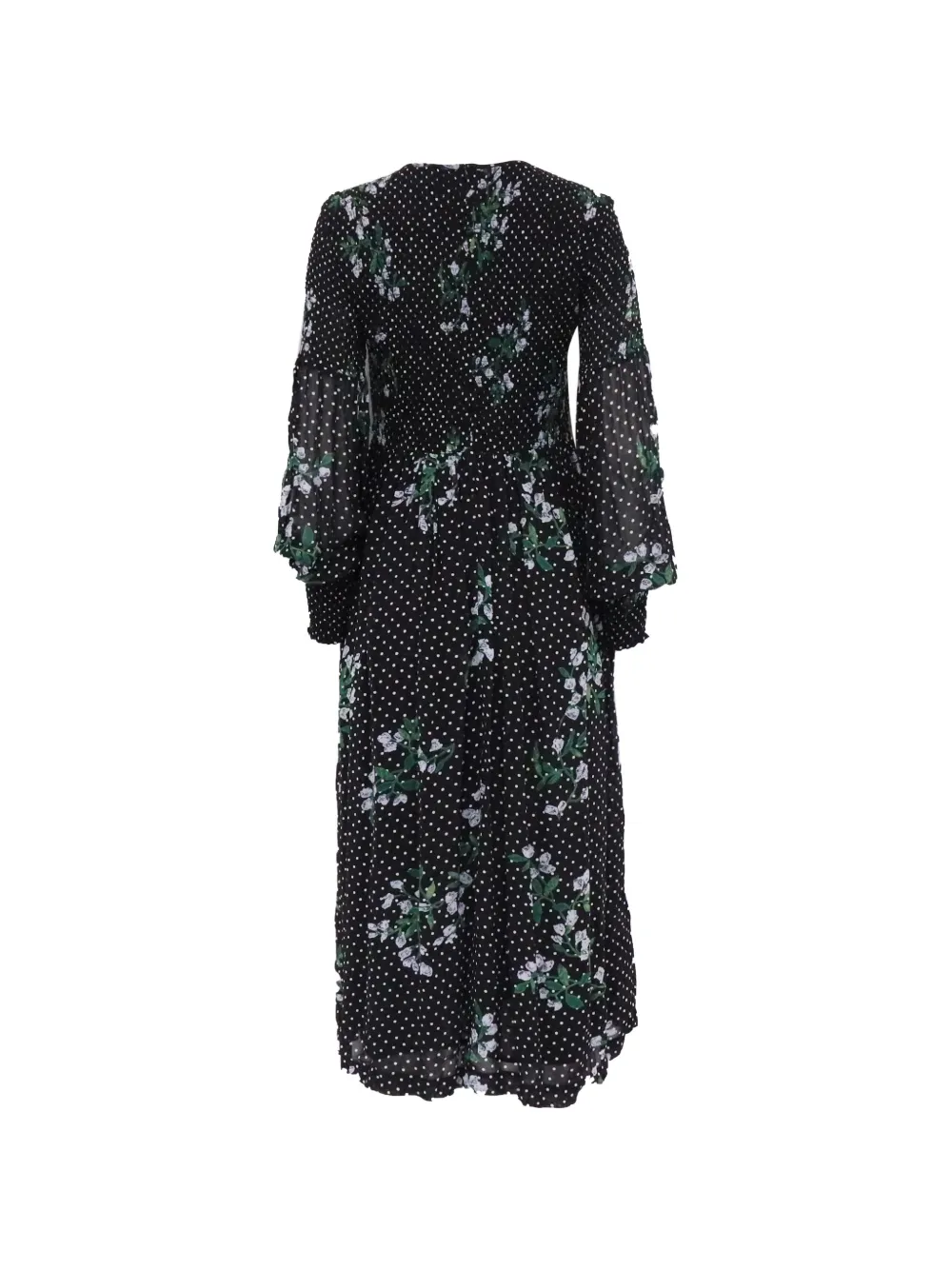 GANNI smocked floral-print dress - Zwart