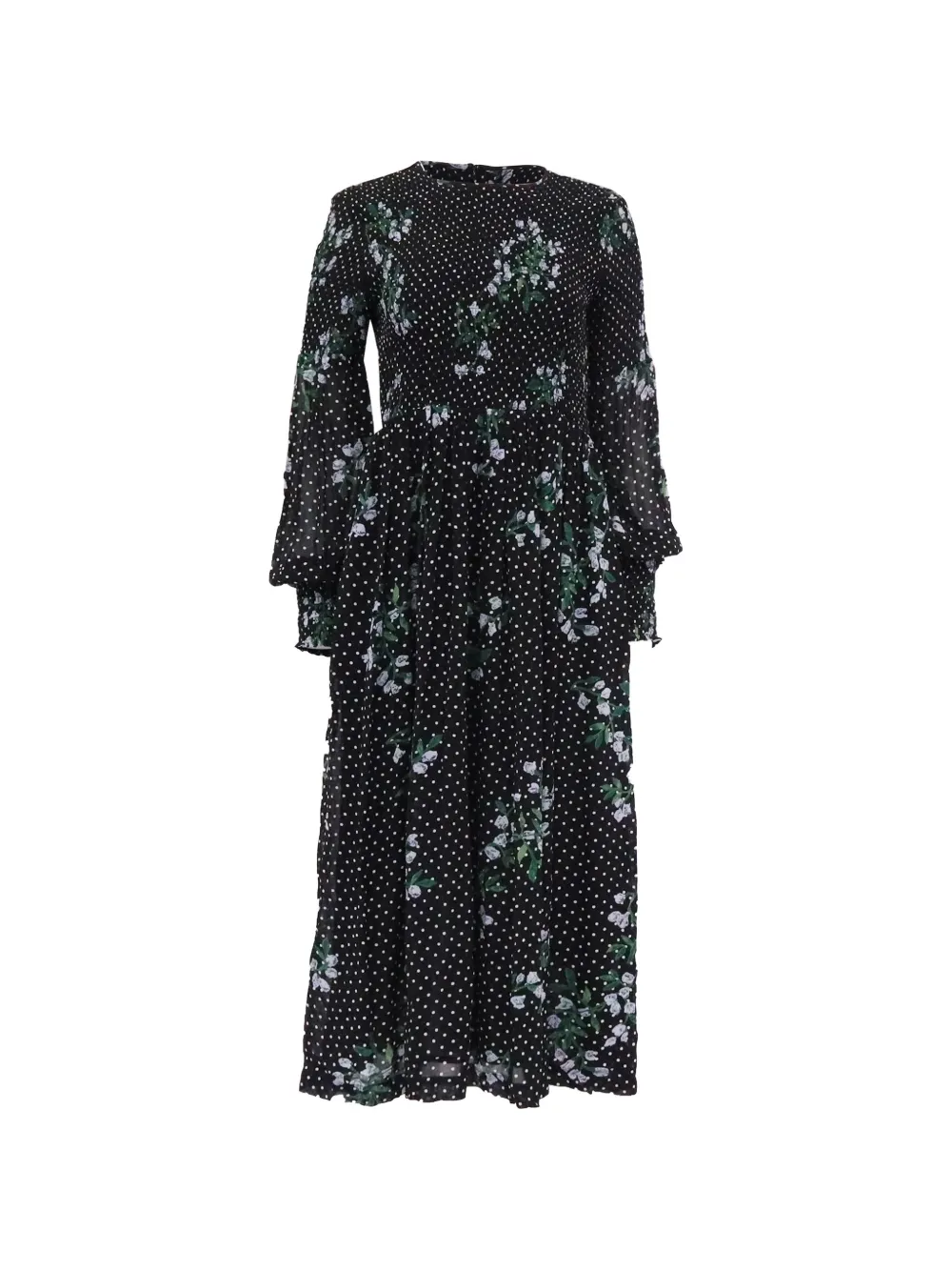 GANNI smocked floral-print dress - Nero
