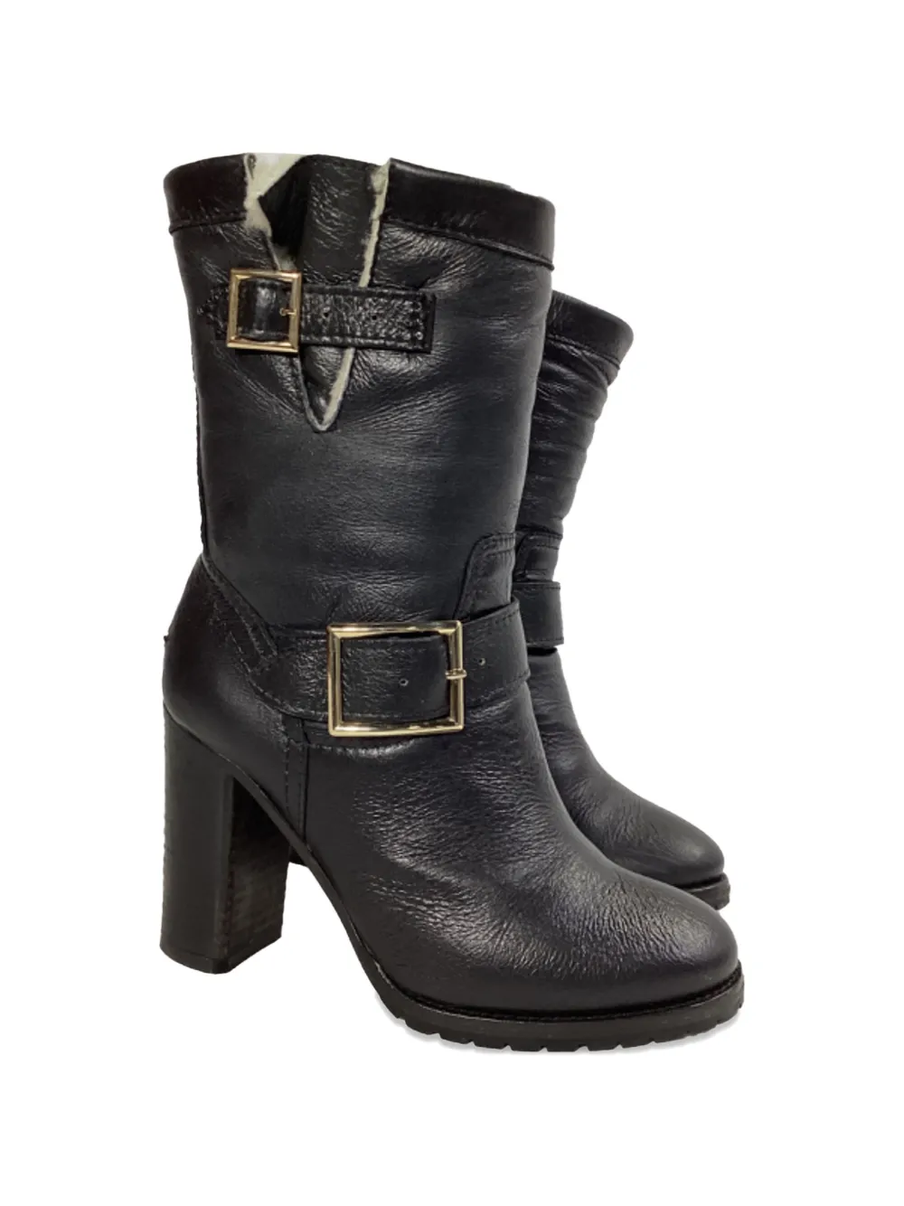 Jimmy Choo Pre-Owned shearling buckle-detail boots - Zwart