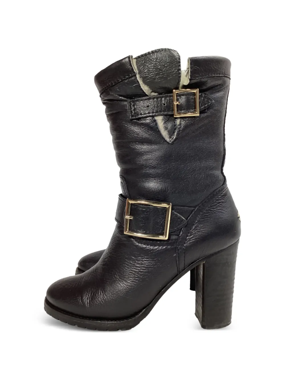 Jimmy Choo Pre-Owned shearling buckle-detail boots - Nero