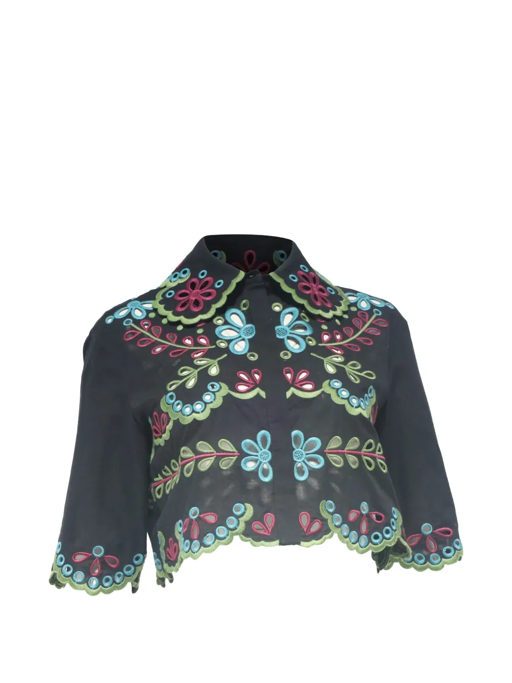 Pre-owned Valentino Embroidered Cropped Shirt In Black