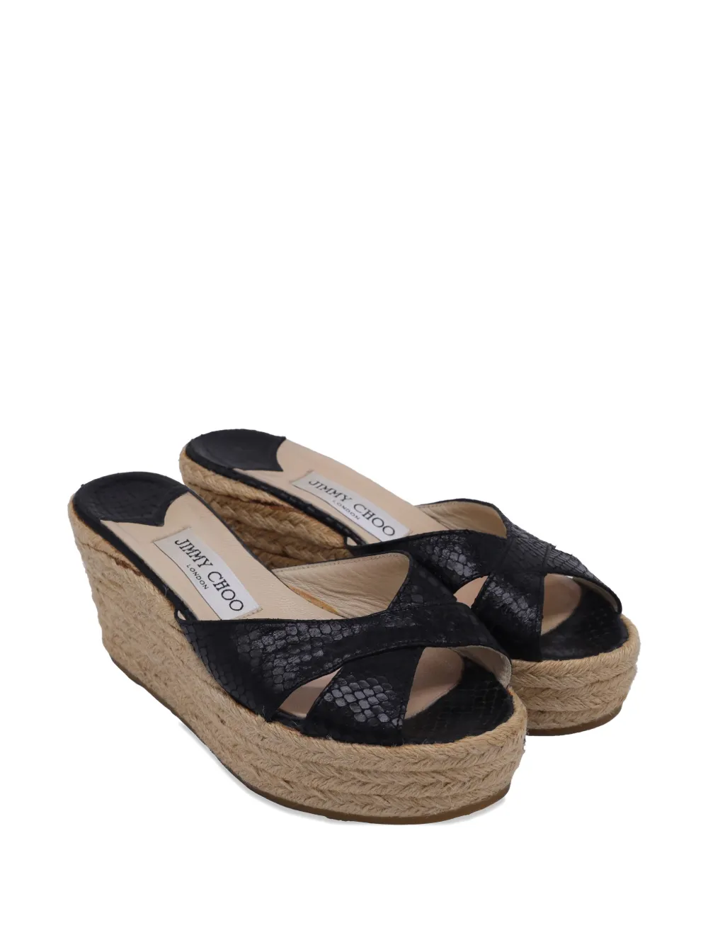 Jimmy Choo Pre-Owned snakeskin-embossed wedge espadrille - Zwart