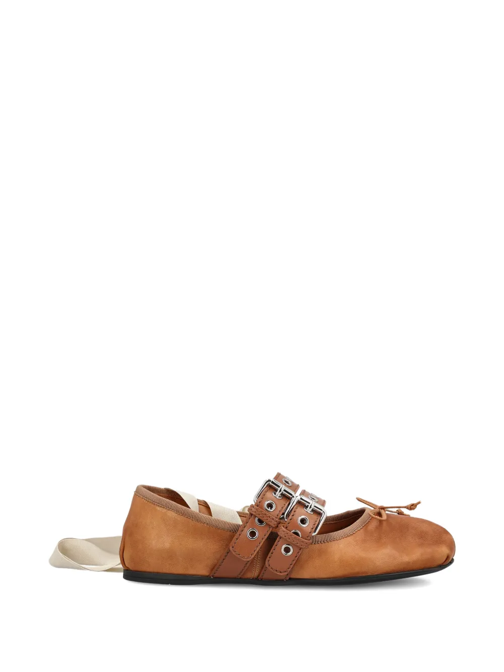 Miu Miu buckle-strap ballerina shoes - Marrone