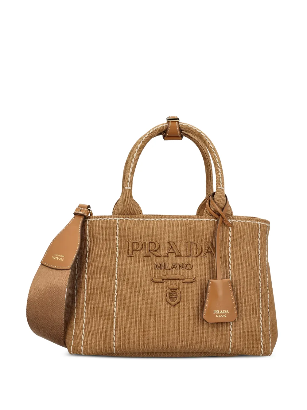 Prada small Jardinière logo-embossed cotton tote bag - Marrone