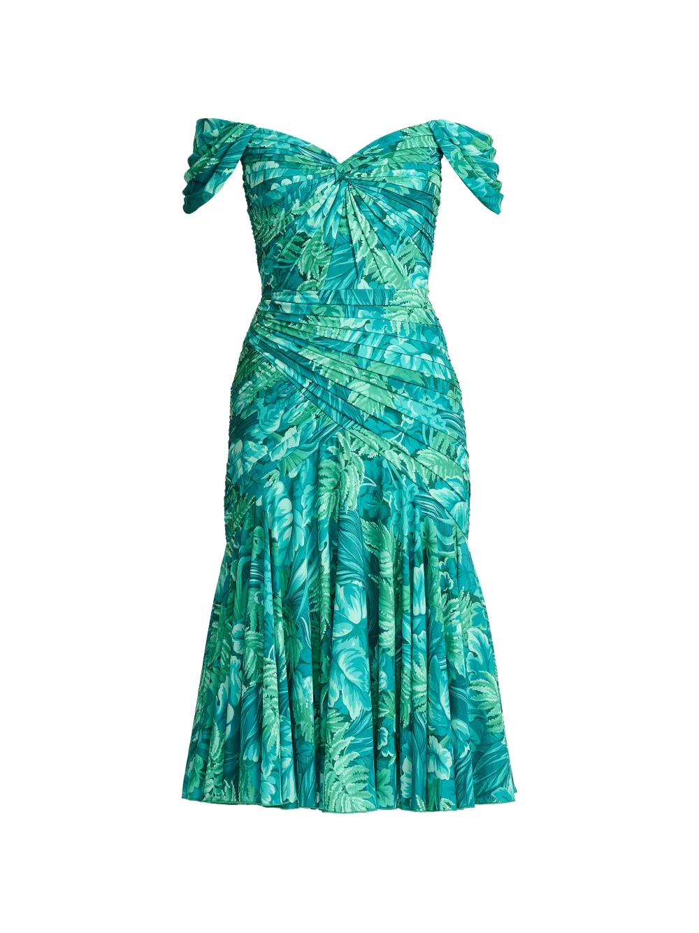 Tadashi Shoji Abito midi a fiori con spalle scoperte - Verde
