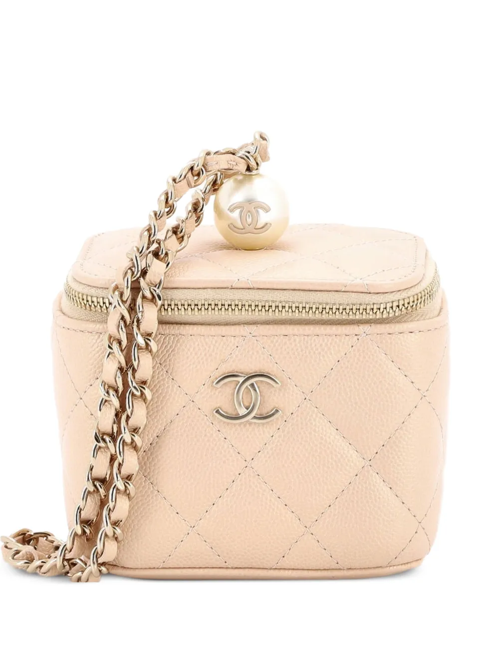 CHANEL Pre-Owned Classic Pearl Vanity Case with Chain Quilted Caviar Mini clutch bag - Effetto metallizzato