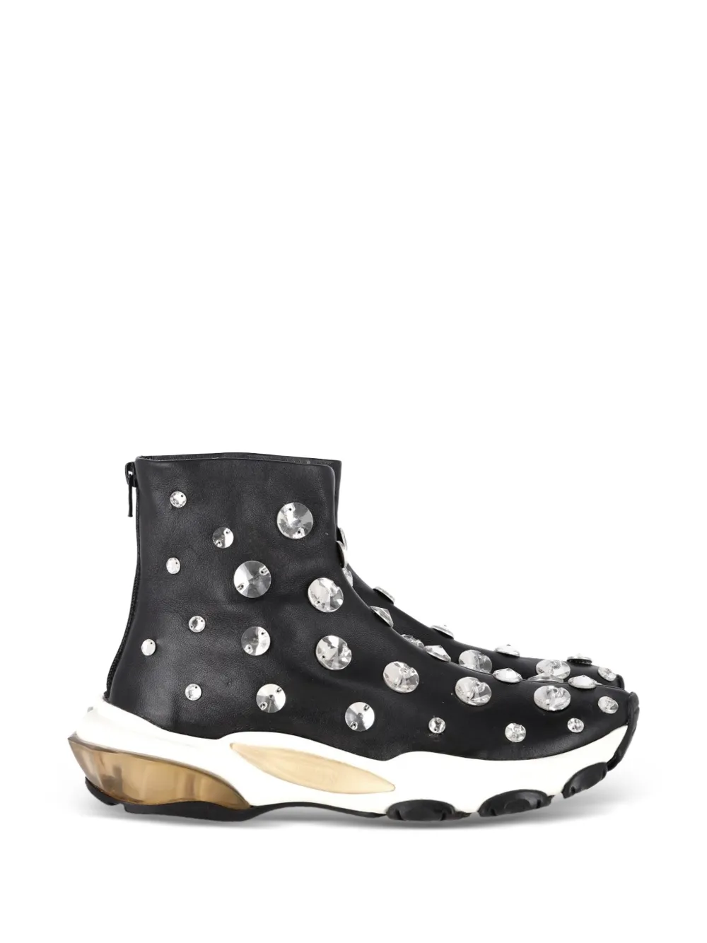 Valentino Garavani Pre-Owned crystal-embellished leather sneakers - Nero