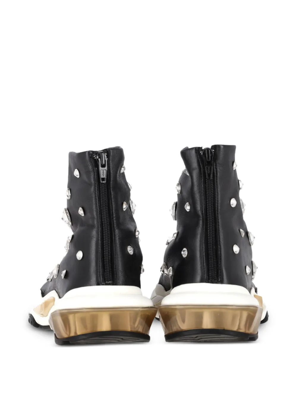 Valentino Garavani Pre-Owned crystal-embellished leather sneakers - Zwart