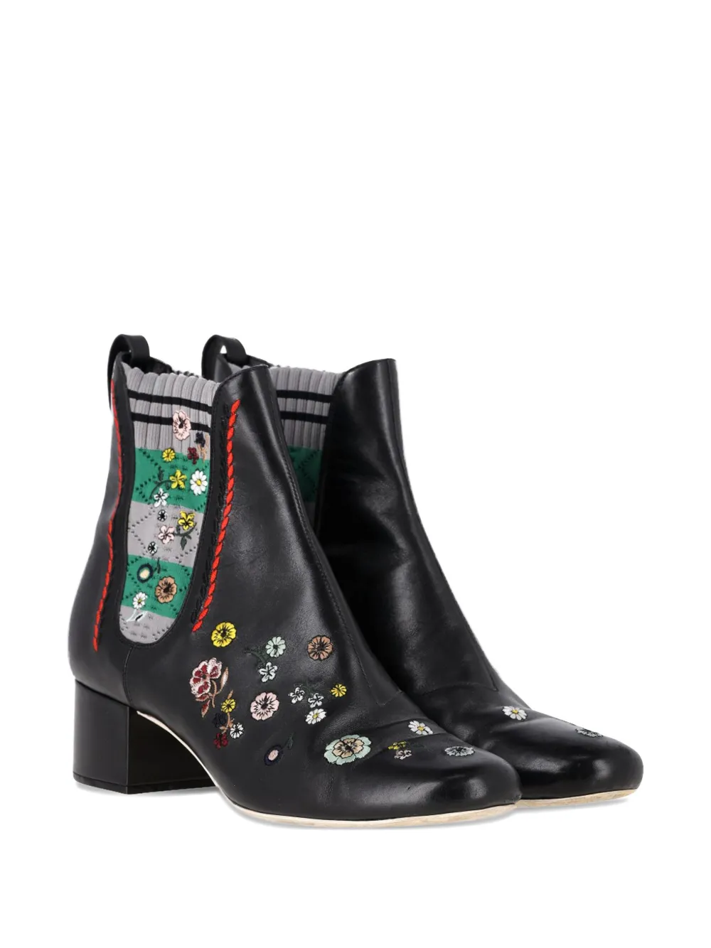 Fendi Pre-Owned floral-appliqu&eacute; block-heel ankle boots - Zwart