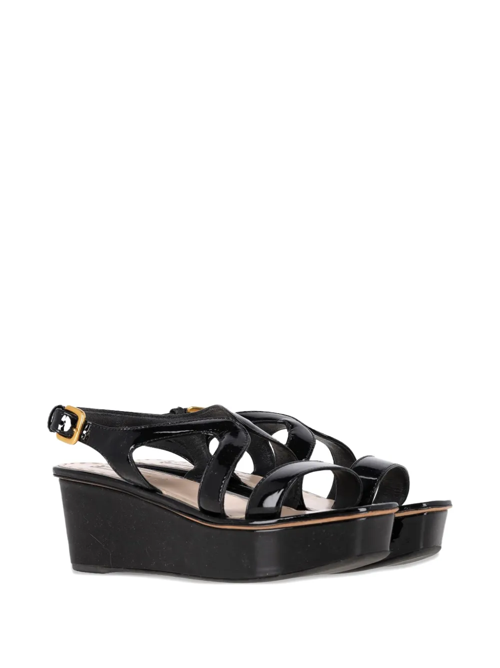 Prada Pre-Owned slingback patent-leather wedge sandals - Zwart
