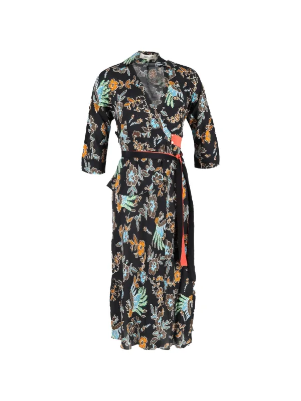 Diane Von Furstenberg Madalena Floral Print Silk Wrap Dress - Black