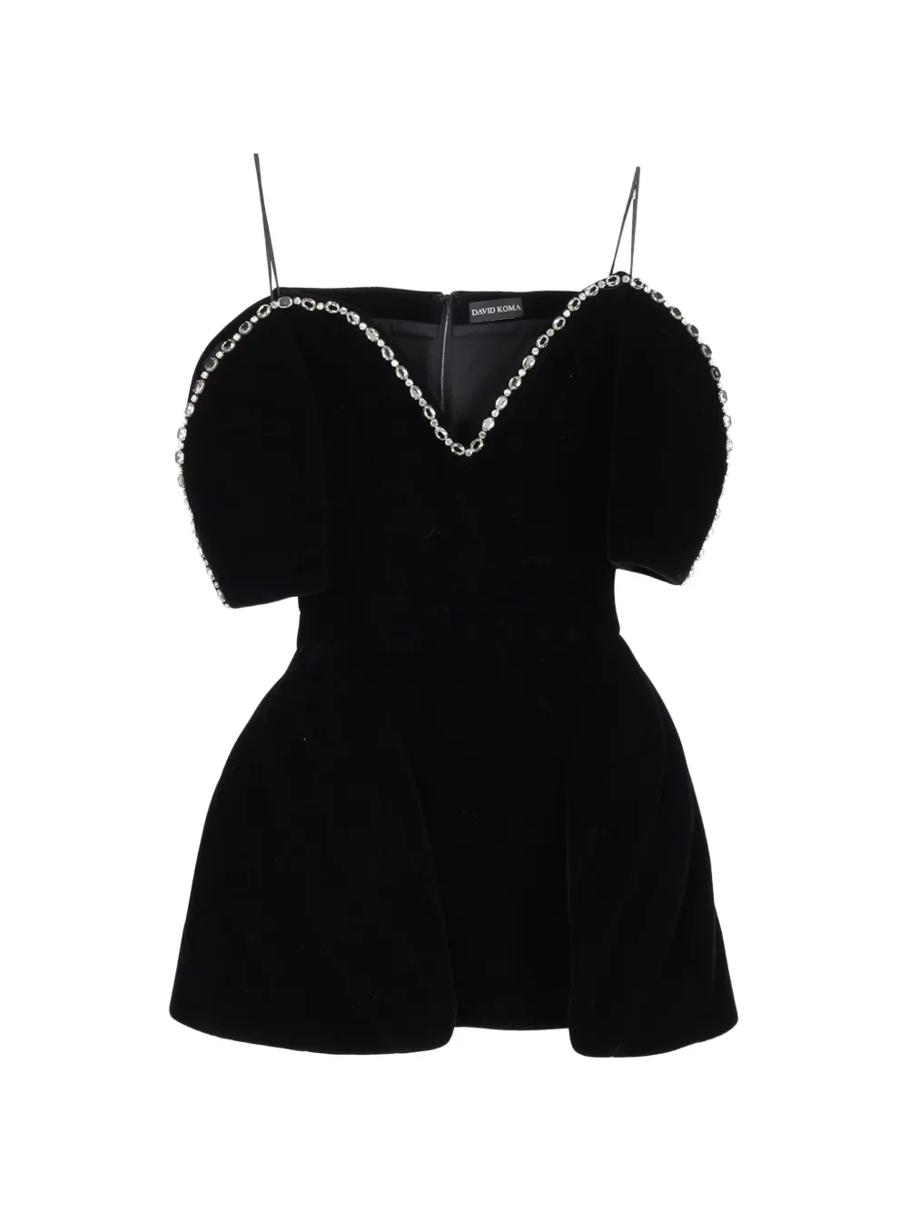 David Koma embellished-trim velvet mini dress - Nero