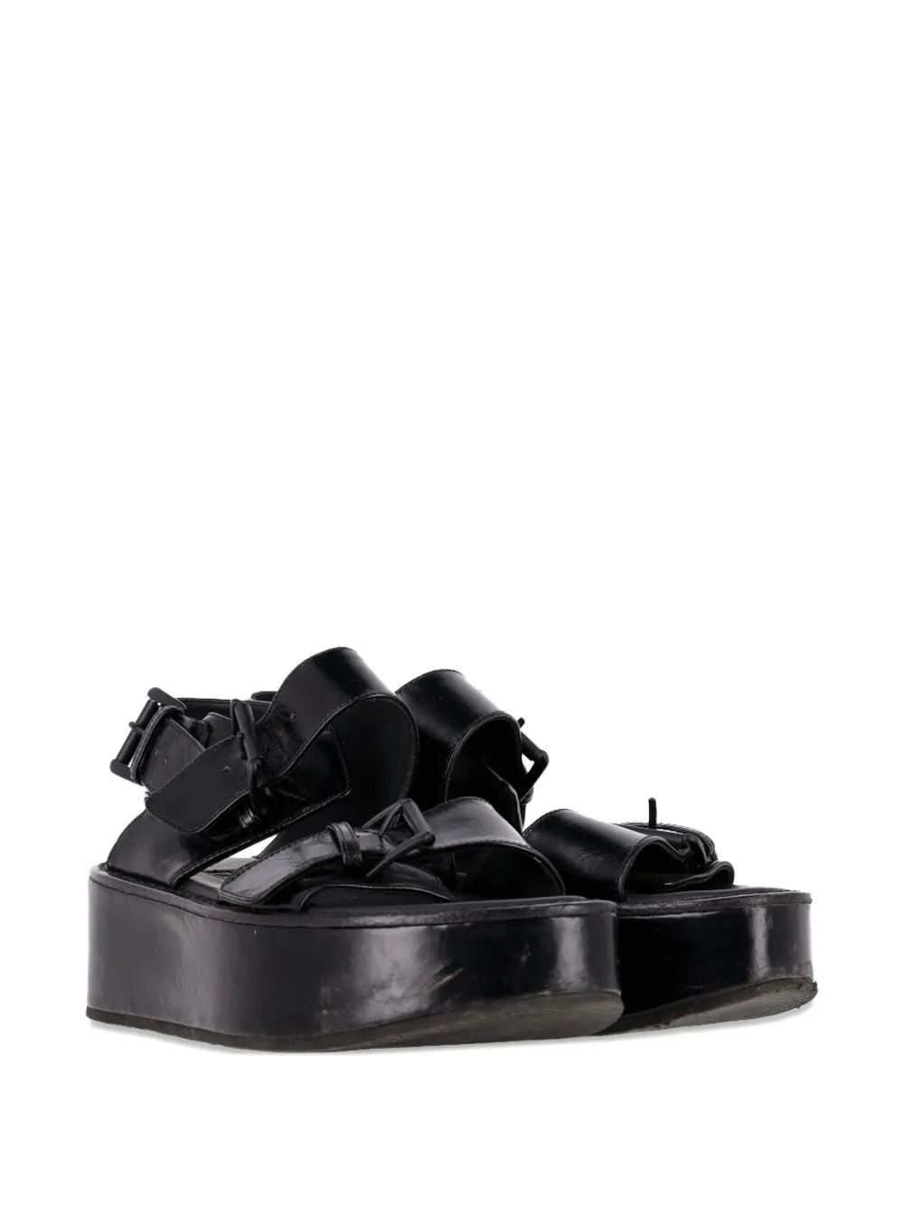 Ann Demeulemeester Vintage leather strappy platform sandals - Zwart