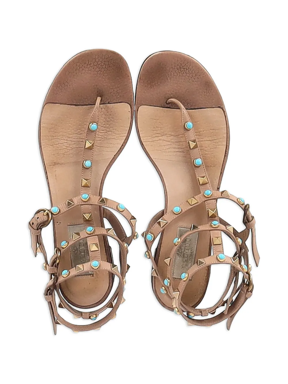 Valentino Garavani Pre-Owned Rockstud strappy thong sandals - Beige