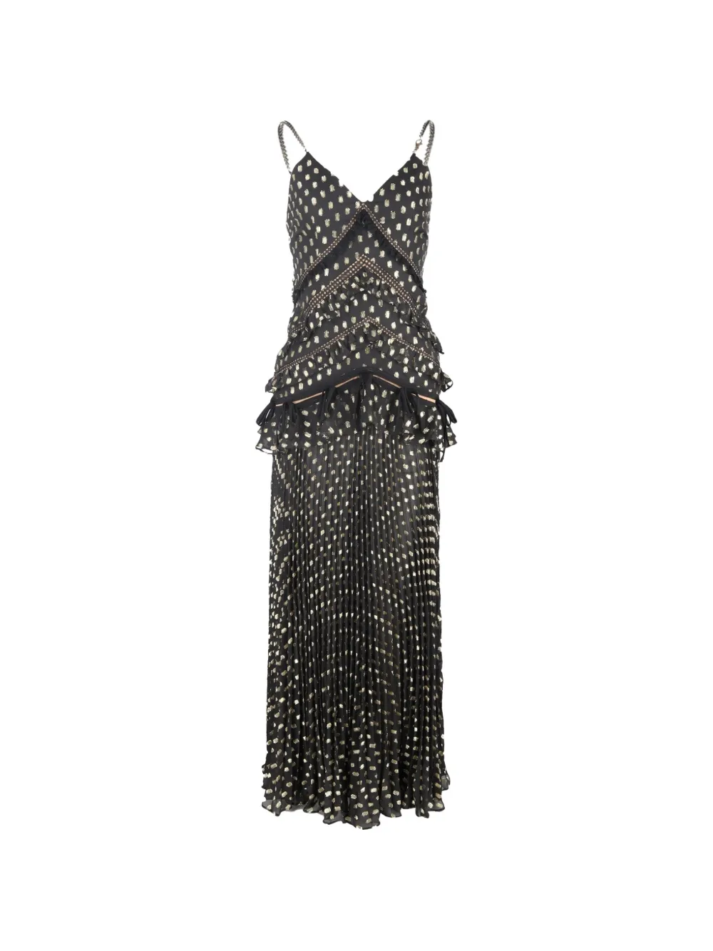 Self-Portrait metallic pleated maxi dress - Nero