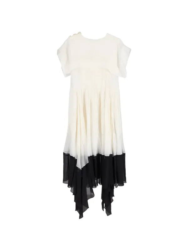 Chlo Vintage square-collar Pleated Midi Dress | White | FARFETCH UZ