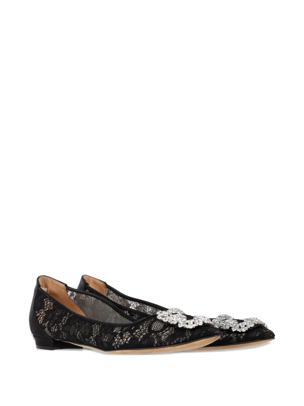 Manolo Blahnik crystal-embellished lace ballerina shoes - Zwart