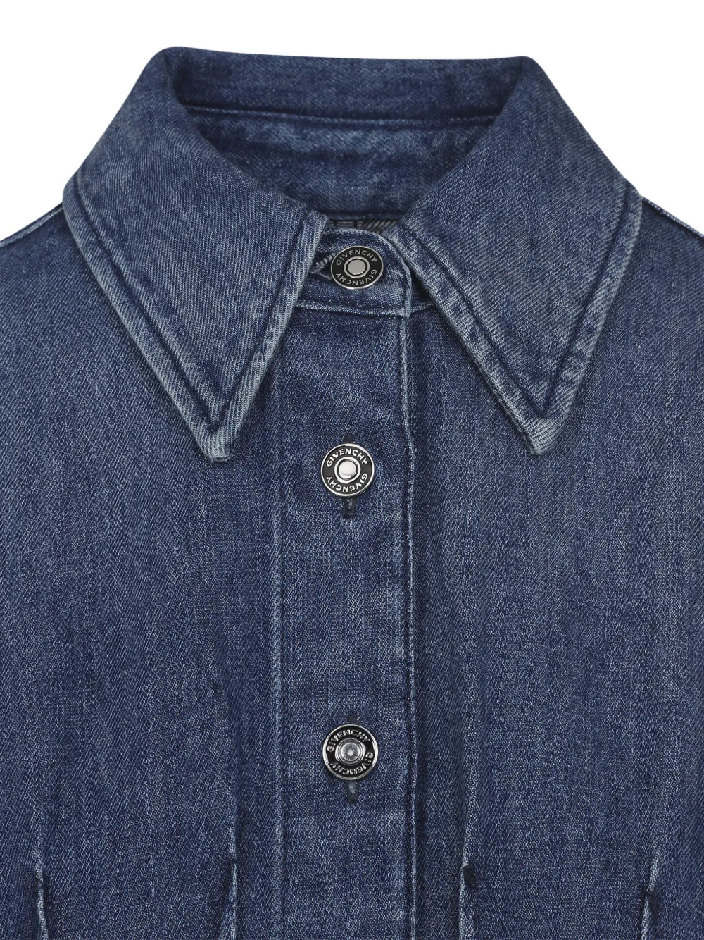  Givenchy Buttoned Collared Denim Mini Dress - Blue 