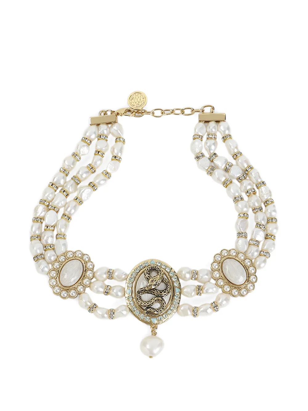 Roberto Cavalli pearl snake-charm necklace - Oro