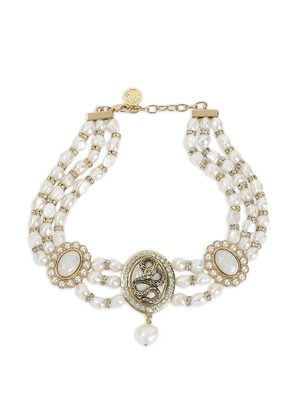 Roberto Cavalli pearl snake-charm necklace - Oro