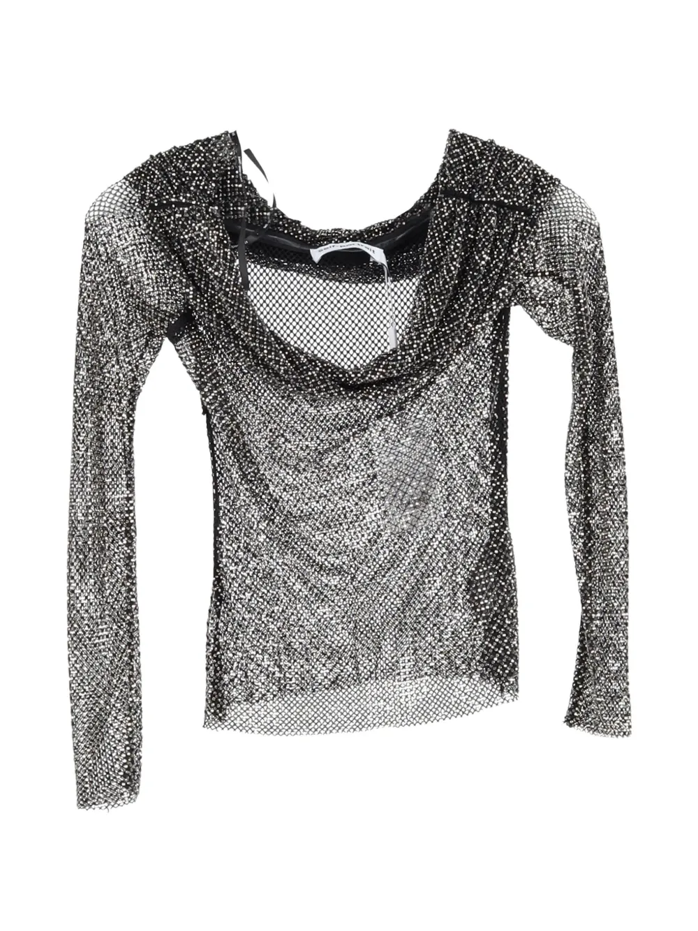 Self-Portrait fishnet off-shoulder top - Nero