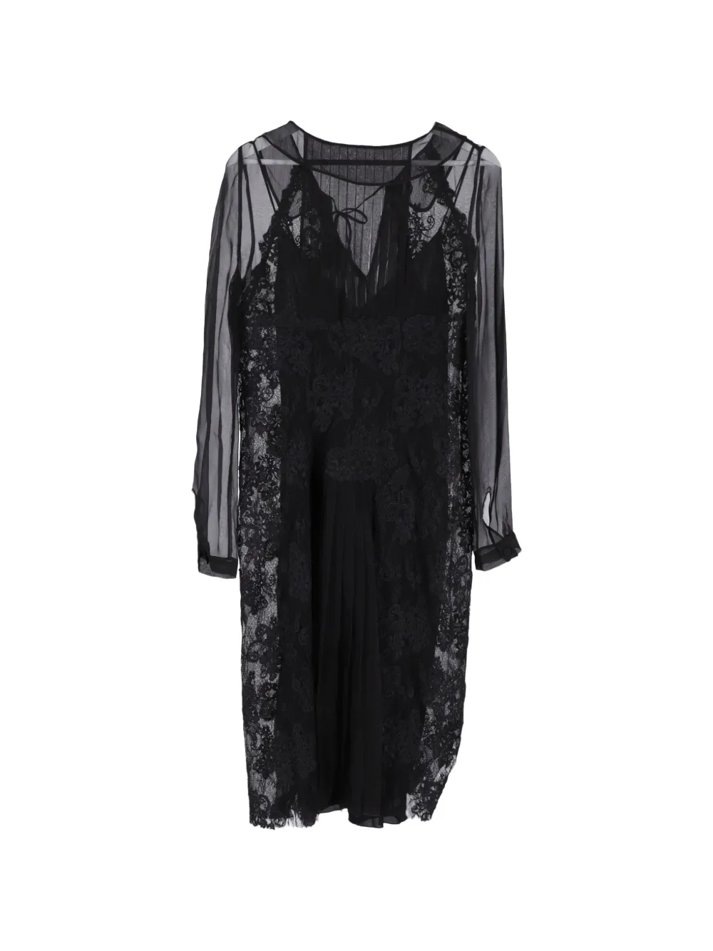 Alberta Ferretti Vintage lace pleated midi dress - Zwart