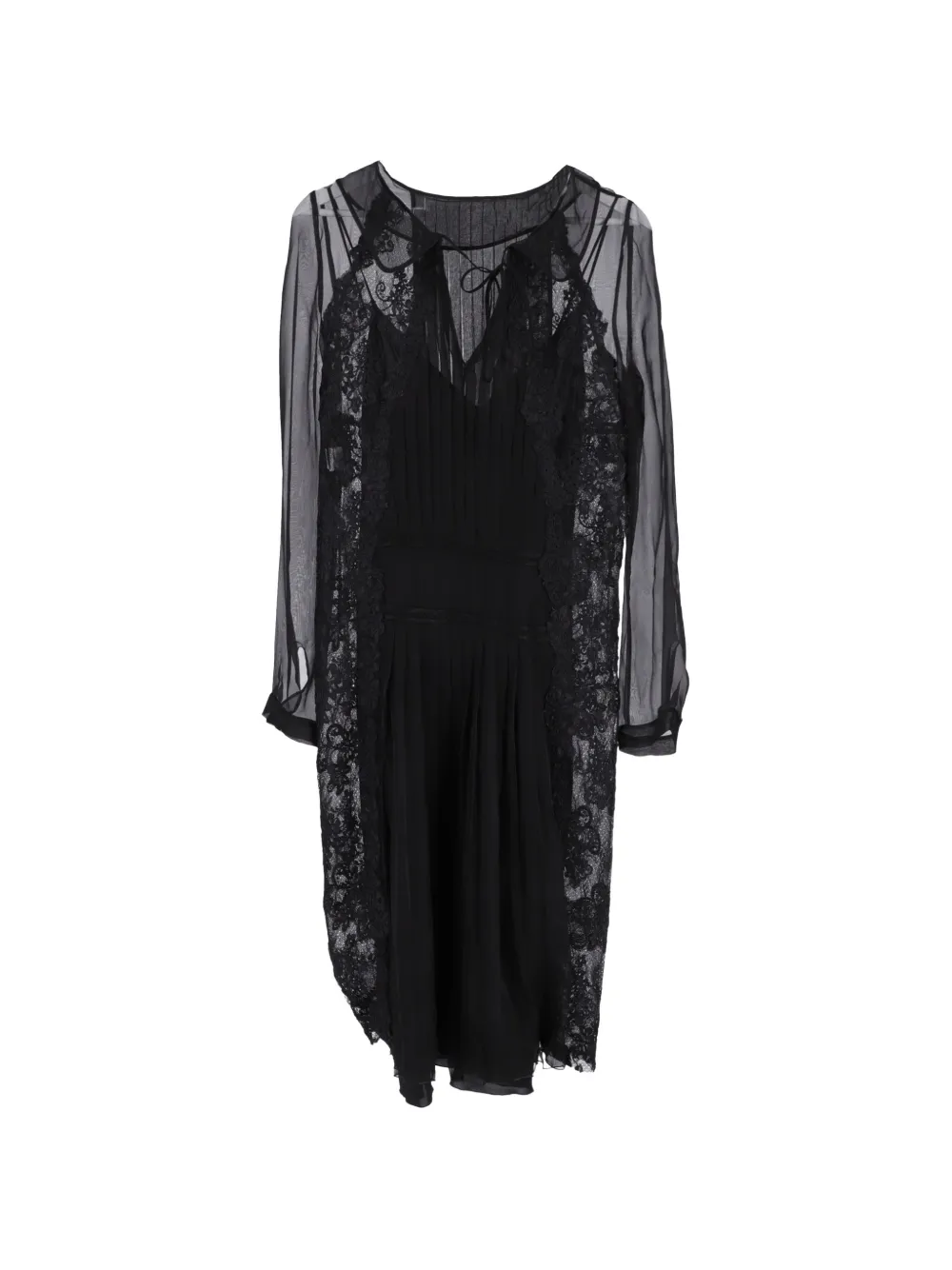Alberta Ferretti Vintage lace pleated midi dress - Nero