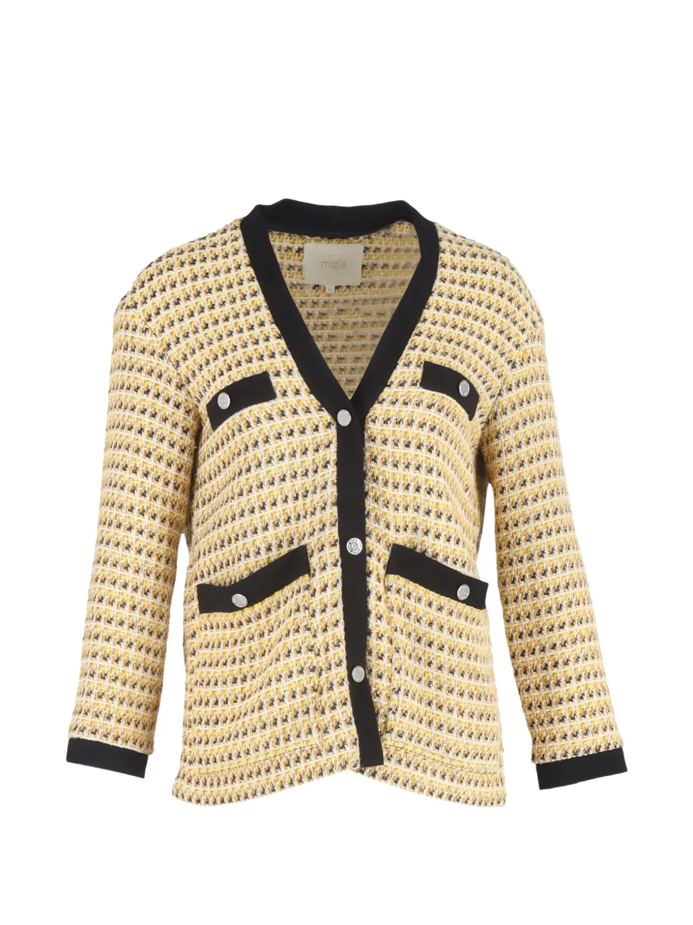 Maje tweed metallic snap-button cardigan - Giallo
