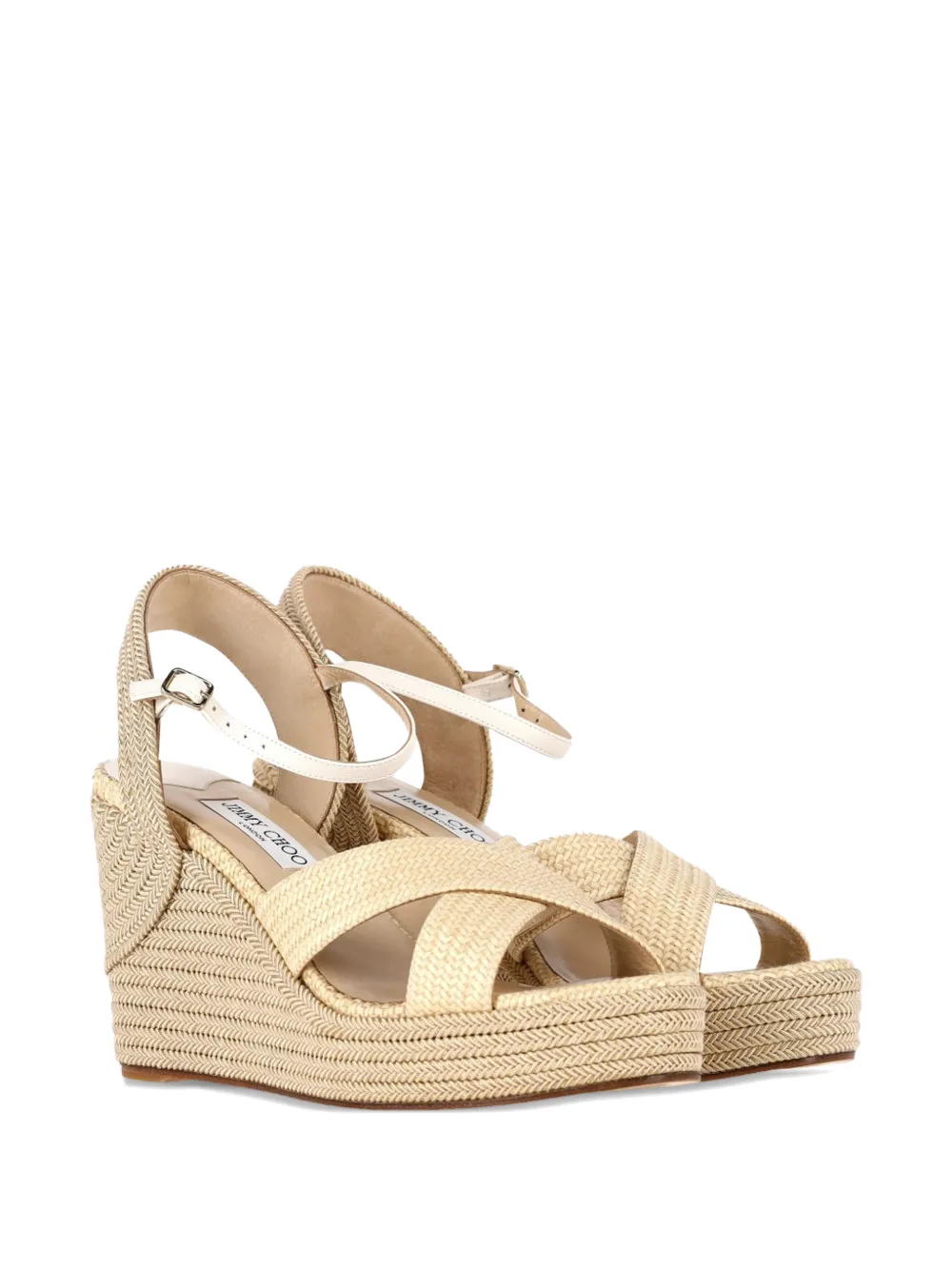 Jimmy Choo Pre-Owned criss-cross wedge espadrilles - Beige