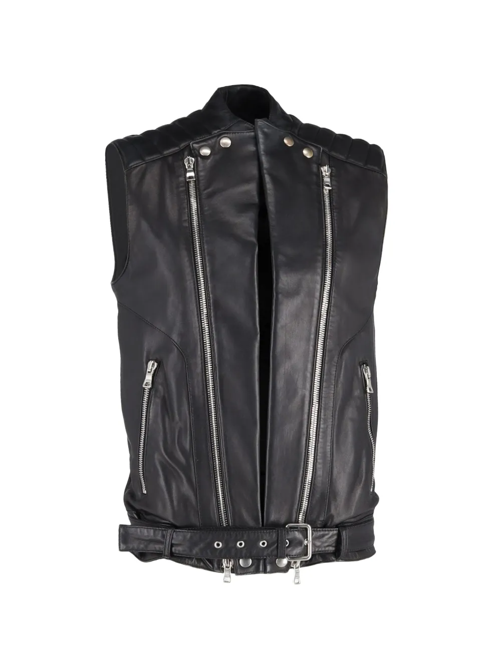 Balmain Pre-Owned belted leather gilet - Nero