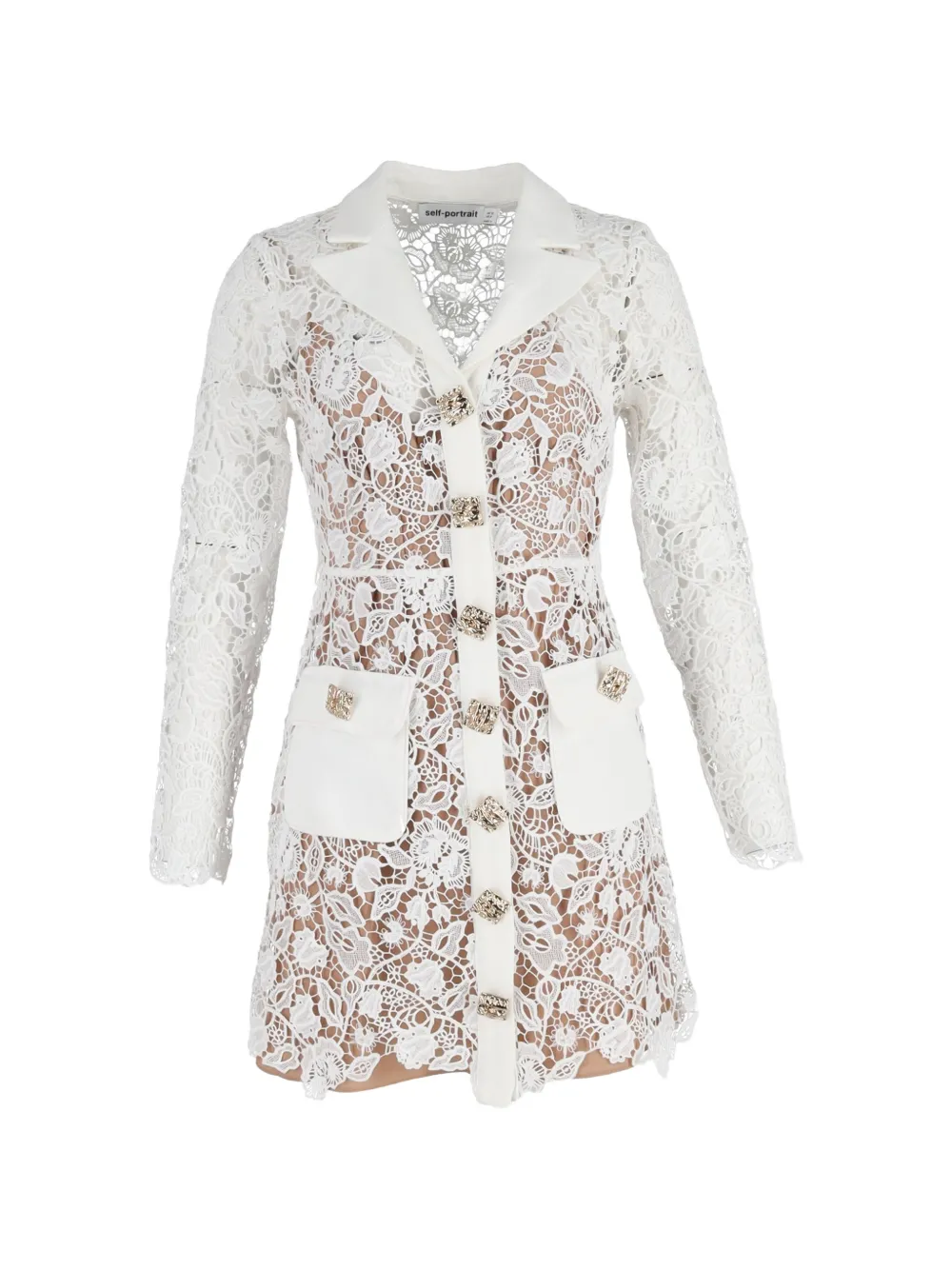 Self-Portrait collared lace mini dress - Bianco