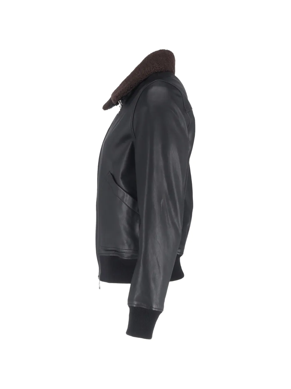 Shear-Trim Zipped Leather Bomber Jacket