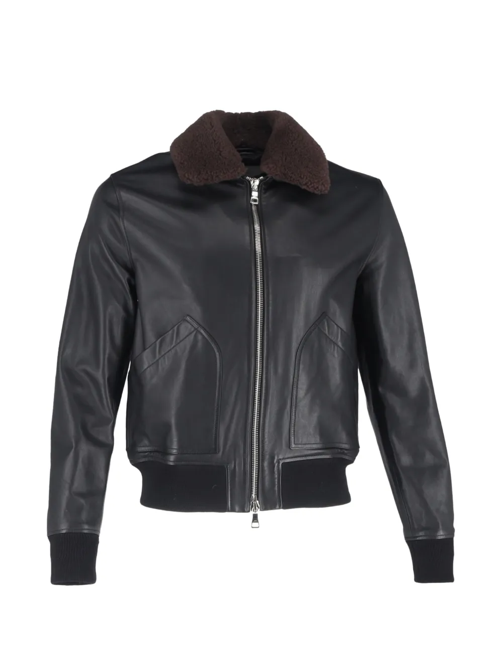 Mr P. shear-trim zipped leather bomber jacket - Nero