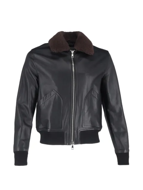 Mr P. shear-trim zipped leather bomber jacket
