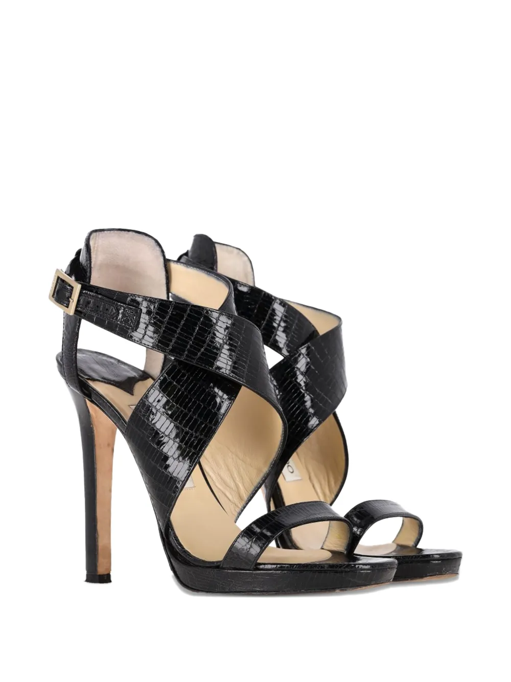 Jimmy Choo Pre-Owned cross-strap patent-leather sandals - Zwart