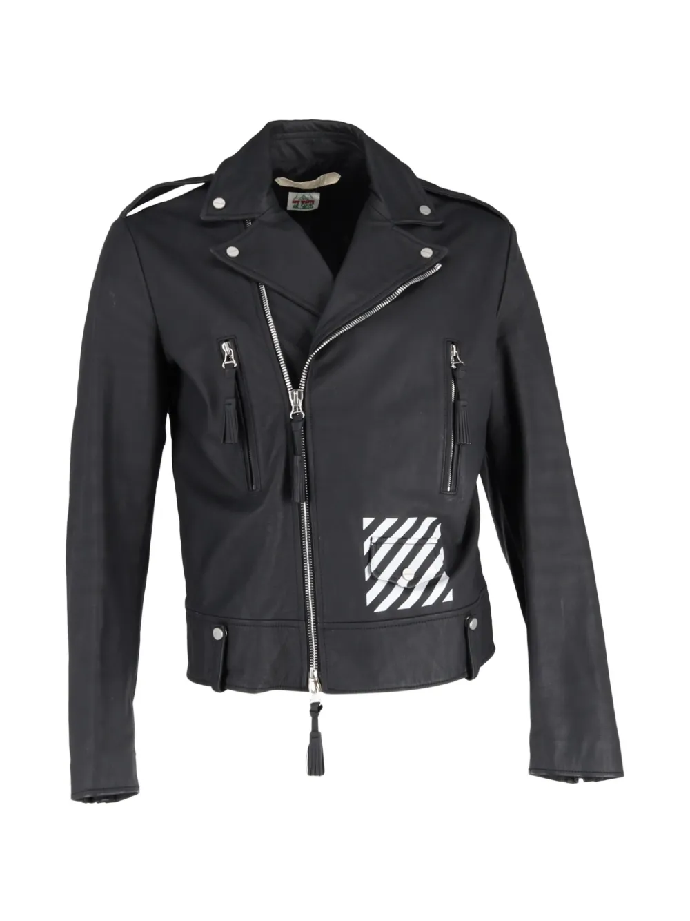 Off-White Pre-Owned diagonal stripe leather biker jacket - Nero