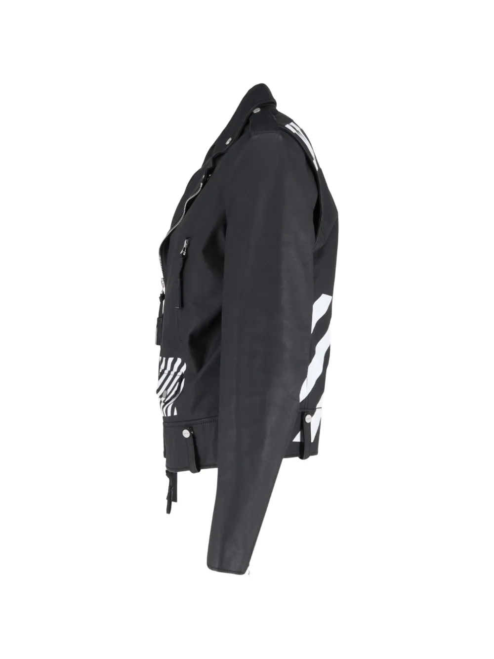  Off-white Pre-owned Diagonal Stripe Leather Biker Jacket - Black 