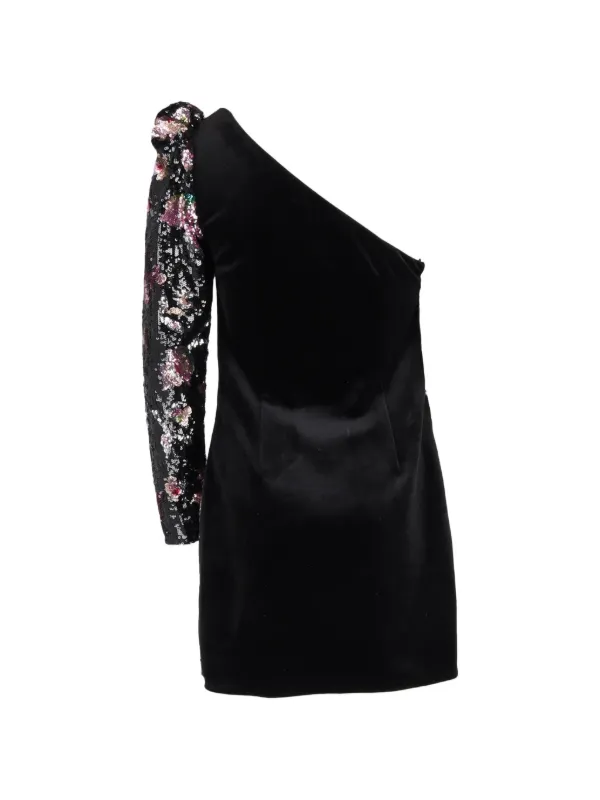 Self-Portrait Velvet one-shoulder Mini Dress | Black | FARFETCH