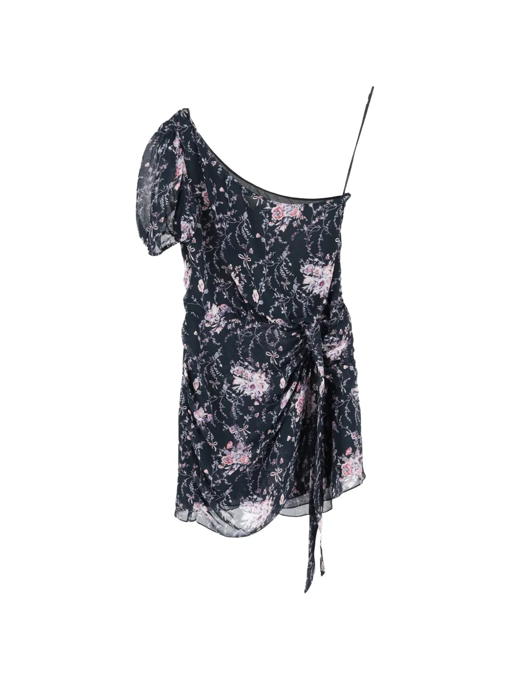 LoveShackFancy floral one-shoulder silk dress - Zwart