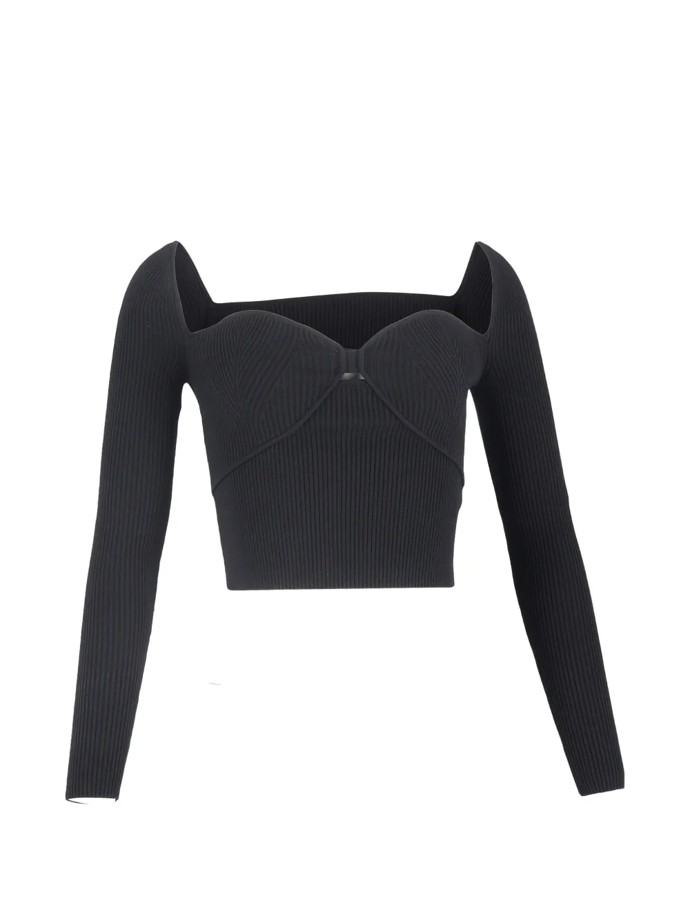 Self-Portrait long-sleeve cropped top - Nero