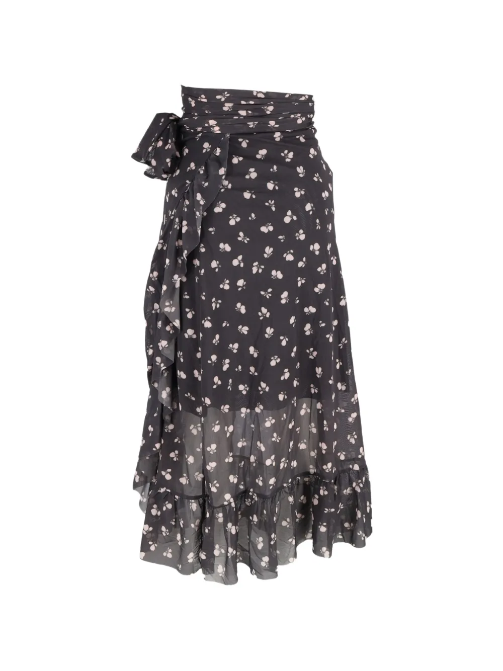 GANNI Tilden floral-print wrap midi skirt - Zwart