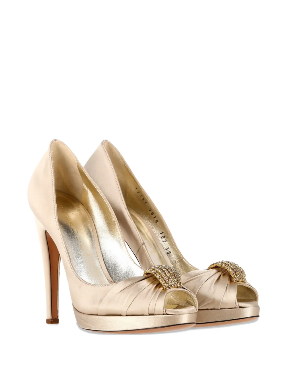 Casadei Vintage peep-toe embellished platform pumps - Beige