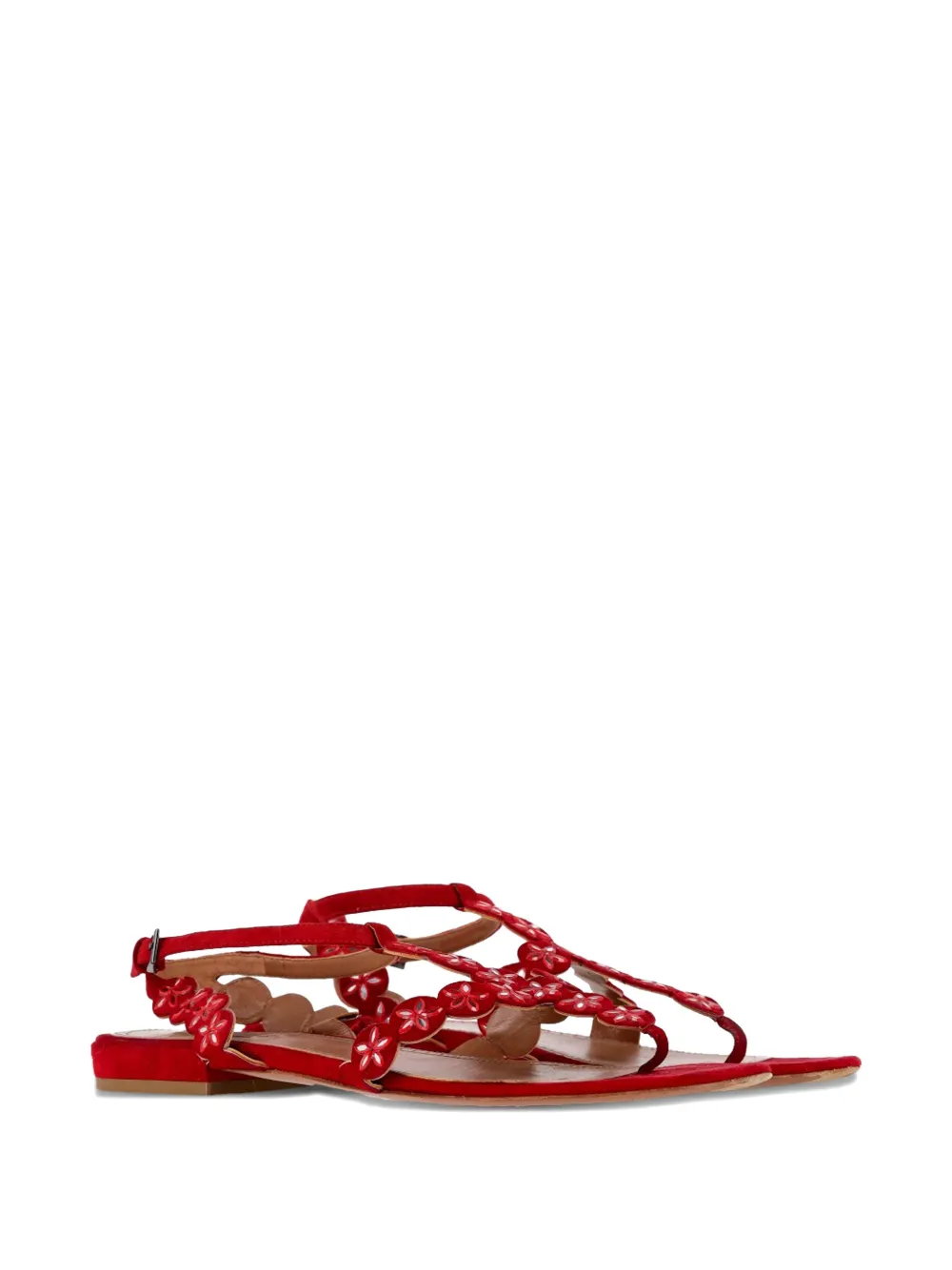 Ala&iuml;a Pre-Owned flower-embellished laser-cut ankle-strap sandals - Rood