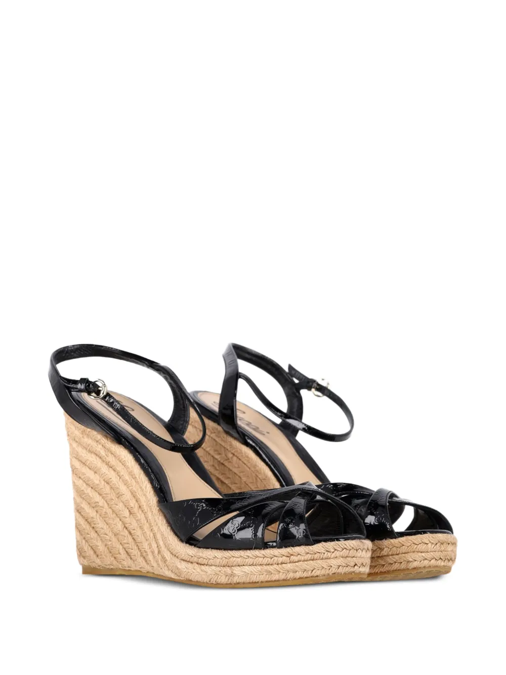 Gucci Pre-Owned Microguccissima wedge-heel espadrilles - Zwart