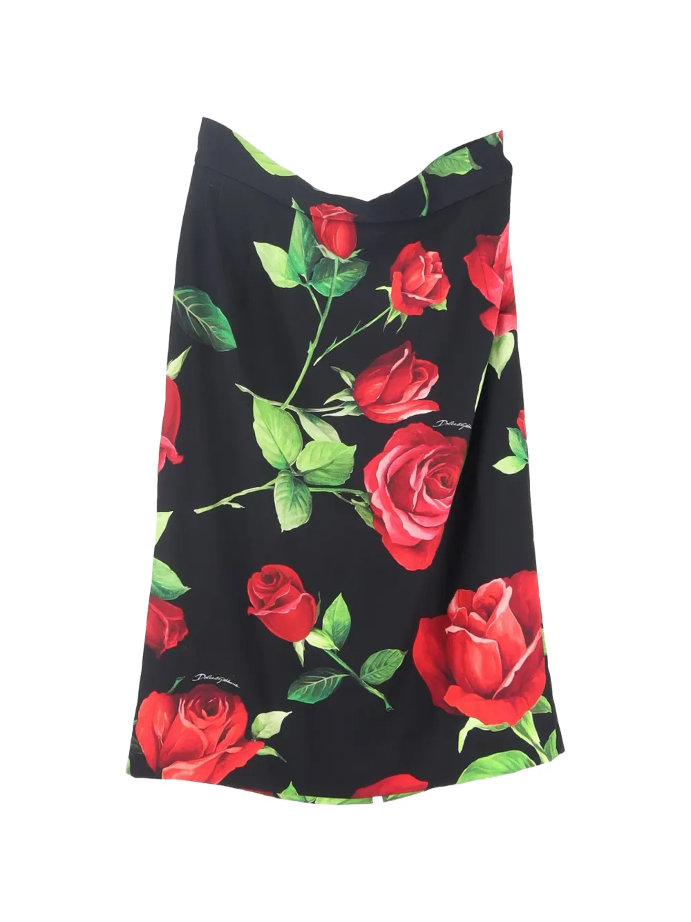 Dolce & Gabbana Pre-Owned rose-print silk midi skirt - Nero