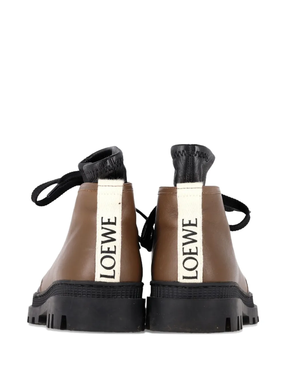 Loewe Pre-Owned logo tab leather combat boots - Zwart