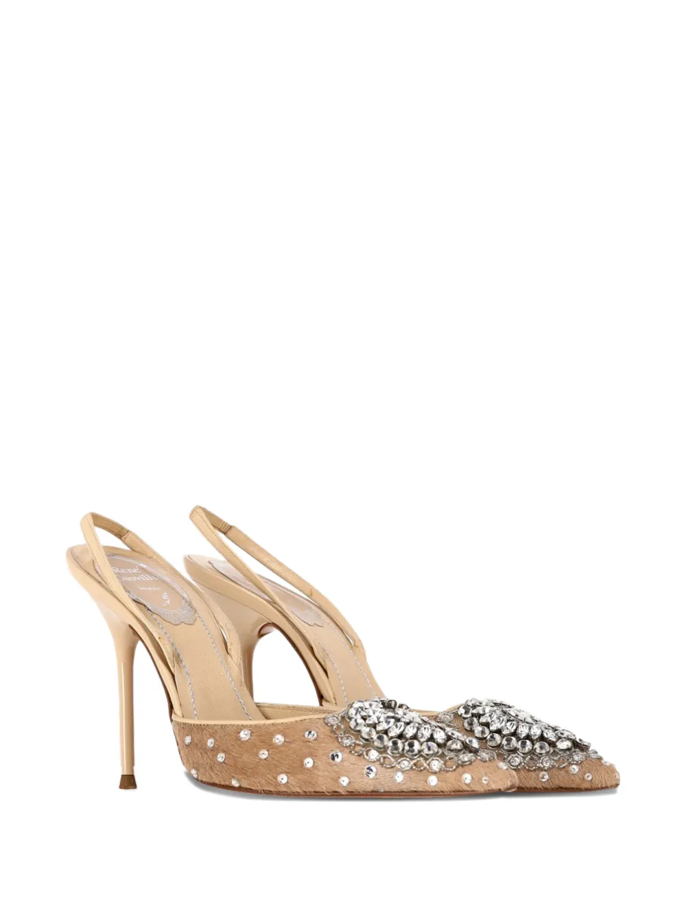 Ren&eacute; Caovilla crystal-embellished slingback pumps - Beige