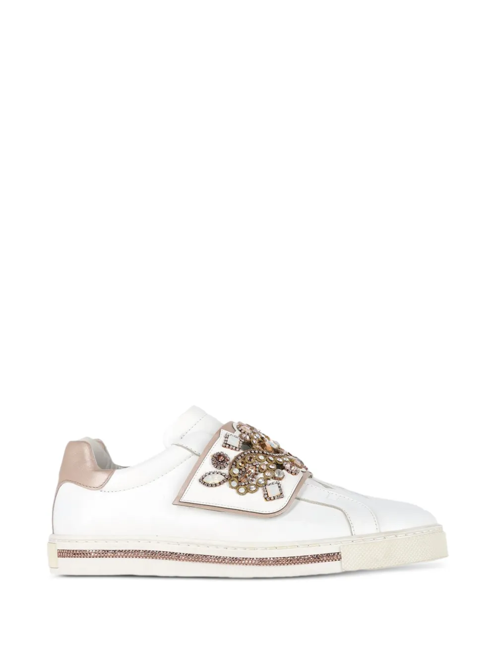 René Caovilla jewel-embellished leather sneakers - Bianco