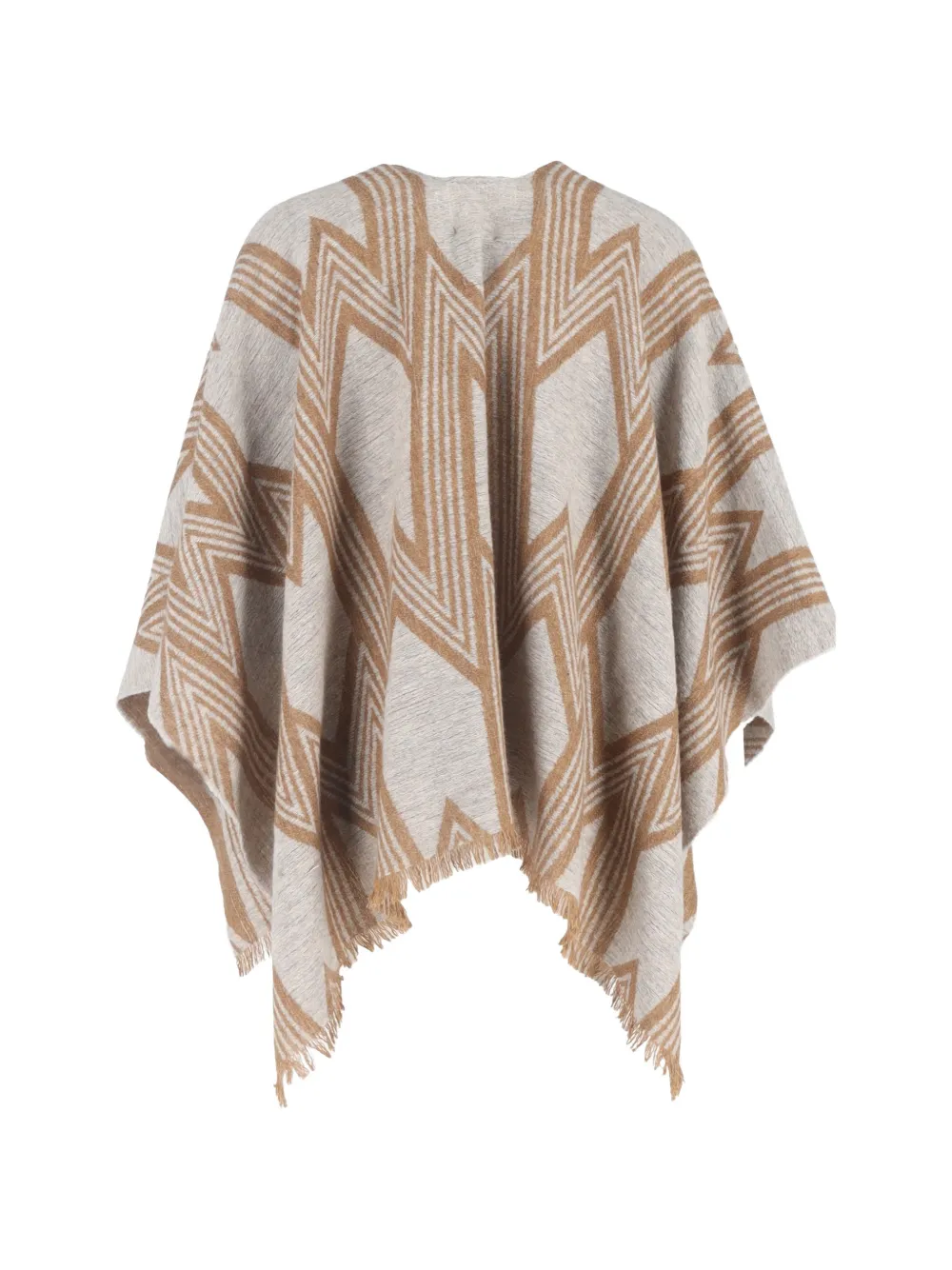 Maje chevron-print fringed poncho cape - Beige